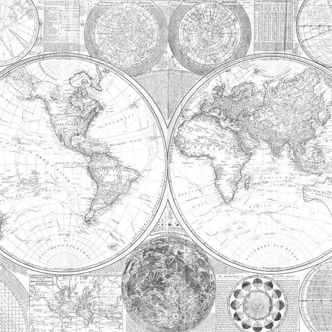 Vinilos para muebles o armarios mapamundi blanco y negro